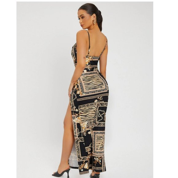 SHEIN SXY Scarf Print Backless Split Thigh Dress Size M - Picture 2 of 4